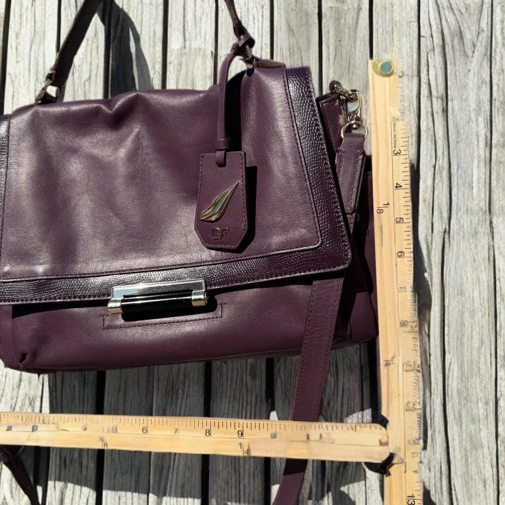 Rare‎ Diane Von Furstenberg Purple 440 Courier Leather Bag Prune Satchel DVF